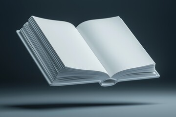 Aufkleber - A floating white book, blank, displayed on a gray background mockup.