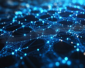 Poster - Blue world map with interconnected lines and nodes on a white background, 3D rendering, representing global networking and digital communication