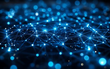 Poster - Blue world map with interconnected nodes and lines on a white background, 3D rendering, symbolizing global digital communication and networking