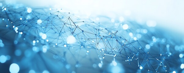 Poster - Blue world map with interconnected lines and nodes on a white background, 3D rendering, representing global networking and digital communication