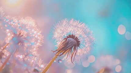 Wall Mural - Delicate dandelion seeds glistening in sunlight