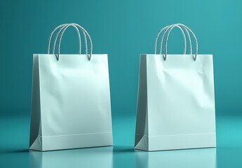 Fototapete - Two paper bags showcased in a 3D rendering against a white backdrop.