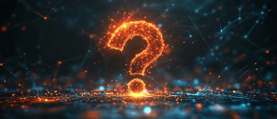 Poster - Question mark network illustration, 3D rendering of glowing connections and nodes, representing search for answers and digital communication