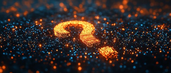 Poster - Question mark network illustration, 3D rendering of glowing connections and nodes, representing search for answers and digital communication