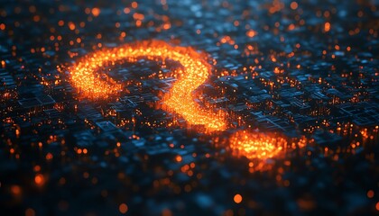 Poster - Question mark network in 3D, glowing connections and nodes, symbolizing exploration, digital knowledge, and inquiry