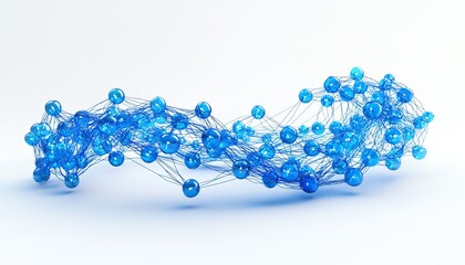 Poster - 3D rendering of a blue world map with interconnected lines and nodes, isolated on a white background, symbolizing global communication and networking