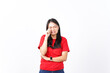 © Sino Images Studio - beautiful Asian woman is crying, wiping away tears with her hand, set against a white background