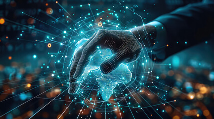 Poster - Businessman touching and analyzing data of economic growth graph and progress of business, global network of business, investment, strategy and planning, Business development to success.