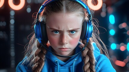 Intense young gamer focused on competitive gameplay