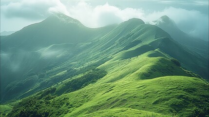 Poster - Green curve mountain around. Represent naturally and fresh air.