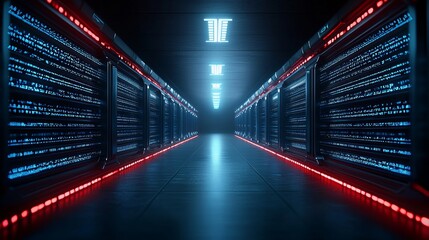 Aufkleber - An abstract digital background representing technology and data, highlighting the processes of data analysis and access, set against a 3D rendered cyberspace with particles and digital network
