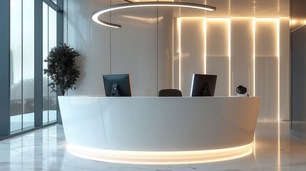 Aufkleber - Reception desks with cylindrical shape in simple futuristic lines.