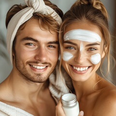 Canvas Print - A couple skincare together is clear and high quality.