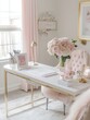 © Agus - Elegant Pink Home Office Workspace With Flowers
