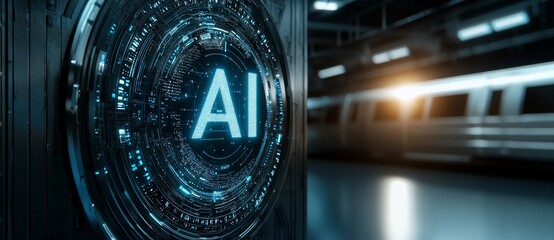 Poster - A high-speed technology-themed AI concept with an abstract motion blur effect from a point of view angle.