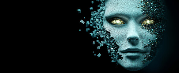Poster - 3D illustration of an abstract human face, representing concepts in big data and cyber security.