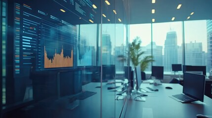 Poster - Visual of business intelligence software, data solutions, and digital transformation of corporate processes in a modern office