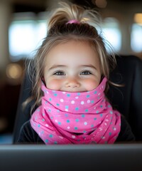 Wall Mural - Cheerful girl with polka dot scarf smiling at the camera