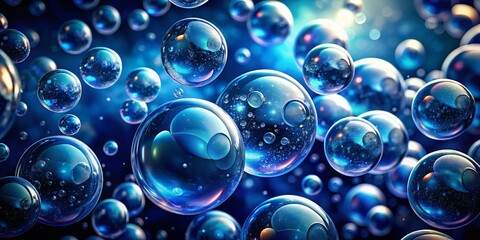 Poster - Abstract Dark Blue Bubbles Background with High Depth of Field for Creative and Artistic Designs, Perfect for Modern and Minimalistic Aesthetic Projects and Digital Artworks