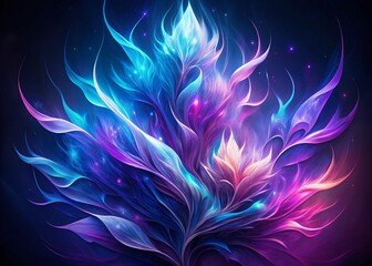 Fototapete - Abstract Digital Art with Luminous Purple and Blue Colors Resembling a Plant or Flame Shape in Aerial Photography Style for Creative Visuals and Backgrounds