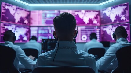 Leinwandbilder - A professional e-sports team in a high-tech gaming room, showcasing branded equipment and focus on strategy.
