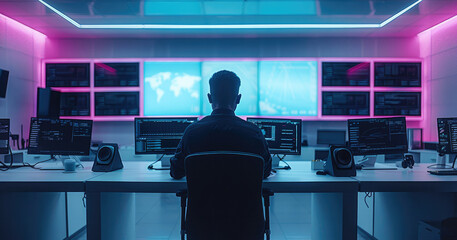Leinwandbilder - A professional e-sports team in a high-tech gaming room, showcasing branded equipment and focus on strategy.