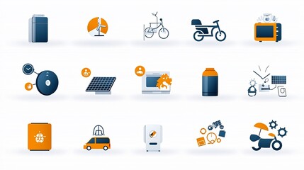 Poster - Clean and modern infographic style showcasing 15 icons highlighting a variety of sustainability solutions including smart appliances solar energy waste management