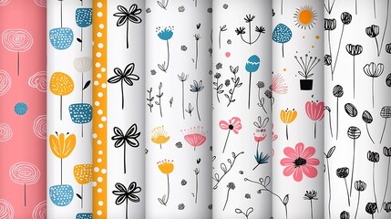 Aufkleber - Vibrant and eye catching retro style floral seamless pattern with geometric flower art design perfect for spring themed textile projects