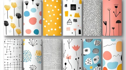 Poster - Striking Geometric Floral Seamless Patterns in Bold Vintage Colors and Abstract Designs Perfect for Spring Themed Craft Collections