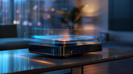 Poster - A sleek smart device projecting holographic shields around sensitive files, visualizing personal data security in a digital world.