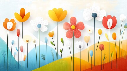 Aufkleber - Vibrant and modern abstract floral art design featuring bold geometric patterns in a colorful vintage spring color palette  Perfect for various design decor and digital applications such as postcards