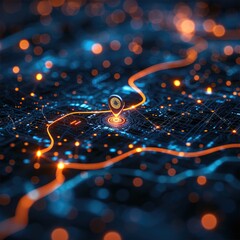 Poster - Futuristic tech data map coordinates depth of field, simulation, dark, grey, black, plus signs.