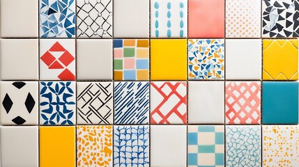 Poster - Intricate mosaic tile pattern in vibrant colors and geometric shapes perfect for a bold and background design  This digital texture features a contemporary and visually striking visual aesthetic
