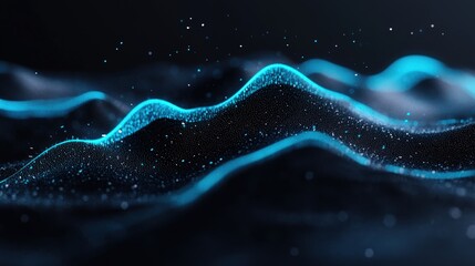 Aufkleber - Abstract digital landscape with glowing blue lines and particles on a dark background
