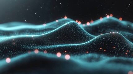 Aufkleber - Exploring vibrant abstract waves with glowing particles in a digital landscape
