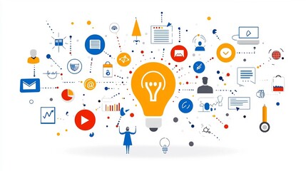 Poster - showcasing a collection of digital marketing icons that visually represent the process flow teamwork dynamics and effective communication strategies essential for business success and growth