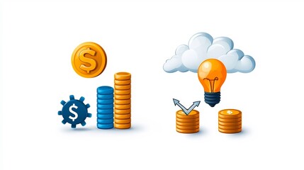 Poster - Set of 15 contemporary minimalist outline icons representing digital marketing themes such as work processes project milestones production management and performance targets