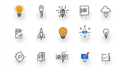 Leinwandbilder - This comprehensive set of black and white outline digital marketing icons showcases a wide range of project milestones work processes business planning and success achievements