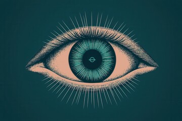 Poster - A detailed illustration of an eye, featuring intricate designs and radiant lines, set against a dark background.