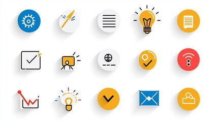 Poster - Minimalist set of 15 black and white outline digital marketing icons highlighting the key aspects of creative production efficient management and success metrics