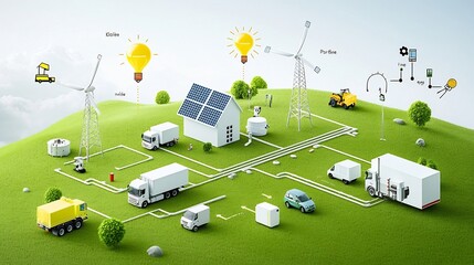 Poster - Detailed schematic diagram illustrating the coordinated of renewable energy and storage technologies within a smart grid system to ensure reliable and efficient power delivery