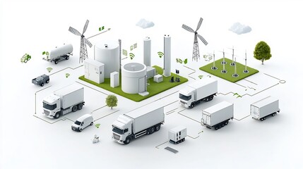 Poster - Diagram illustrating the of smart grid infrastructure that seamlessly combines renewable energy inputs such as solar wind and hydroelectric