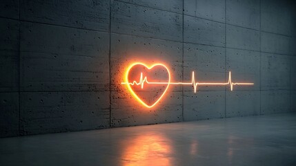 Poster - Glowing Pulsating Heart with Vivid Electrocardiogram Rhythm on Textured Dark Background Symbolizing Resilience and Life Force