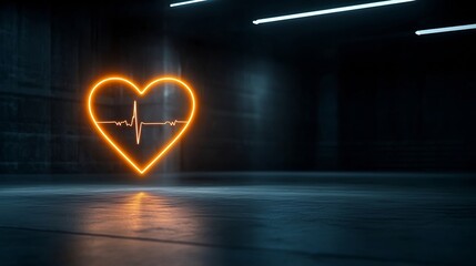 Poster - Vibrant and Powerful Glowing Heart Design with Integrated ECG Line on a High Contrast Dark Background Representing the Strength and Vitality of Life