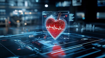 Aufkleber - A futuristic minimalist showcasing a glowing heart shape with a seamlessly integrated ECG line displayed in a dark atmospheric environment with a sleek modern aesthetic
