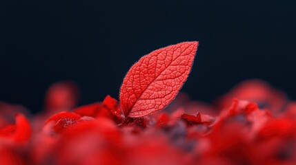 Aufkleber - A vibrant red leaf stands out among a bed of vivid red petals in nature's ambiance