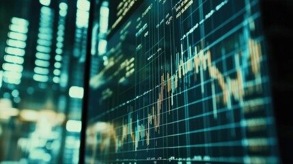 Poster - A close-up view of an interactive stock trading chart on a tablet, showing candlestick patterns and technical indicators in a well-lit environment.