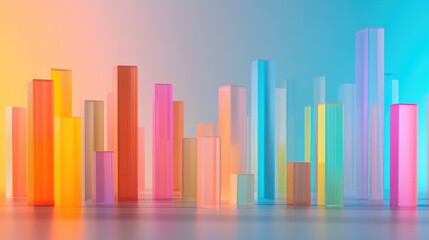 Poster - A colorful 3D bar chart showing monthly sales figures, with each bar standing at different heights, cast against a subtle gradient backdrop for contrast.
