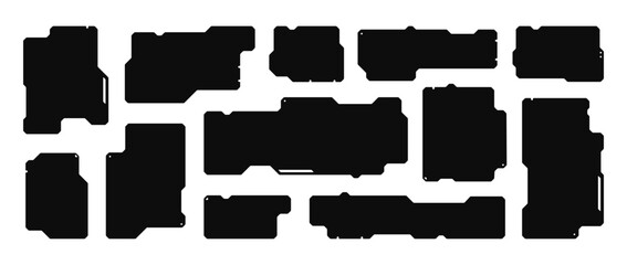 blank futuristic frame, black sci-fi dashboard panel template. abstract tech digital interface scree