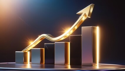Poster - A sleek graphic showing a golden upward arrow with bars, symbolizing growth and success in finance or business.